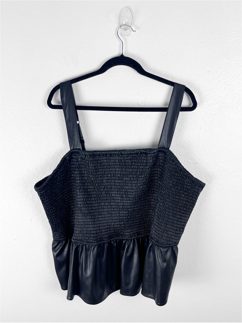 TORRID Black Faux Leather Smocked Bodice Peplum Hem Top 5X Academia Biker Moto